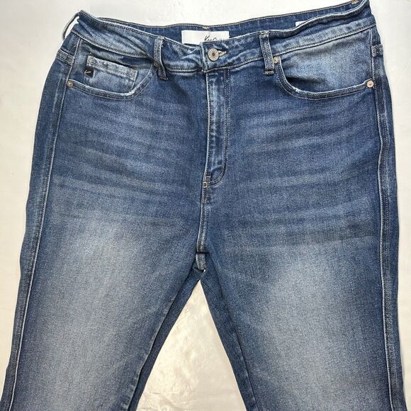Kancan Luke High Rise Flare Jeans Womens 15/31 Blue Denim Medium Wash Distress - Picture 9 of 12